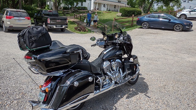 My motorcycle in the parking lot of Stroud's restaurant.