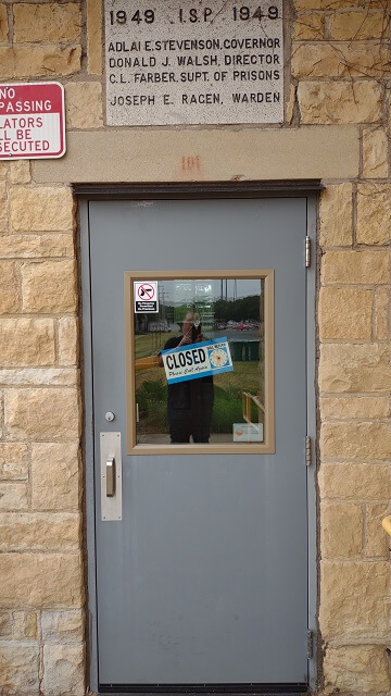 The closed entrance to the Old Joliet Prison in Joliet, IL.