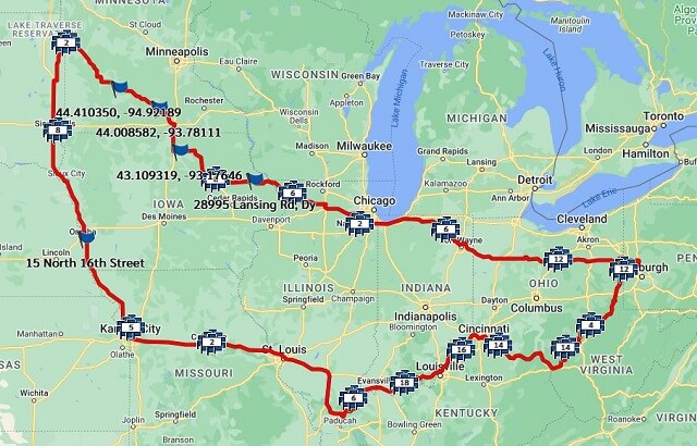A map of the entire trip route.