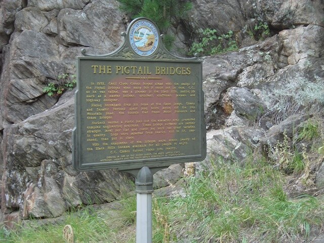 Pigtail bridge historical marker on the Iron Mountain Road