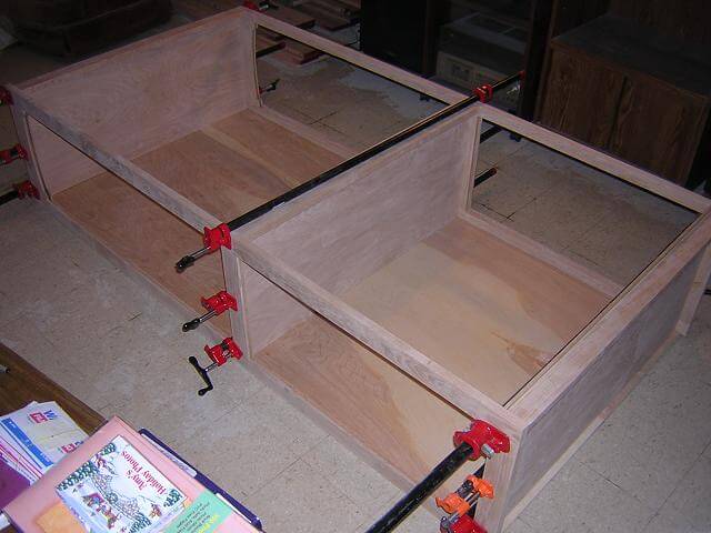 One curio cabinet carcass, cooking in the clamps.